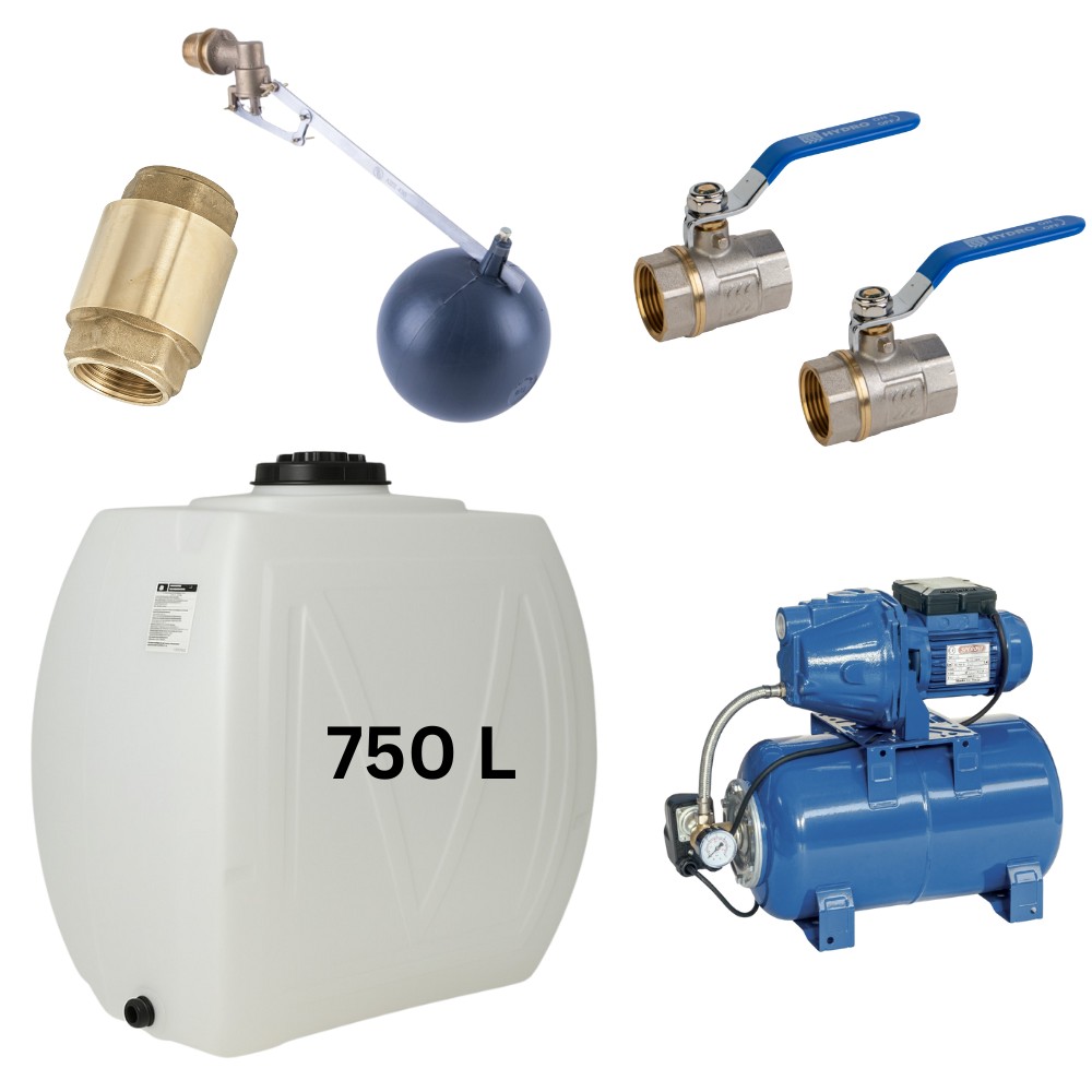 Kit „Eau potable 750L“ avec réservoir d’eau Narrow Mavil (blanc) et pompe hydrophore Speroni | Réservoirs d'eau potable |  |